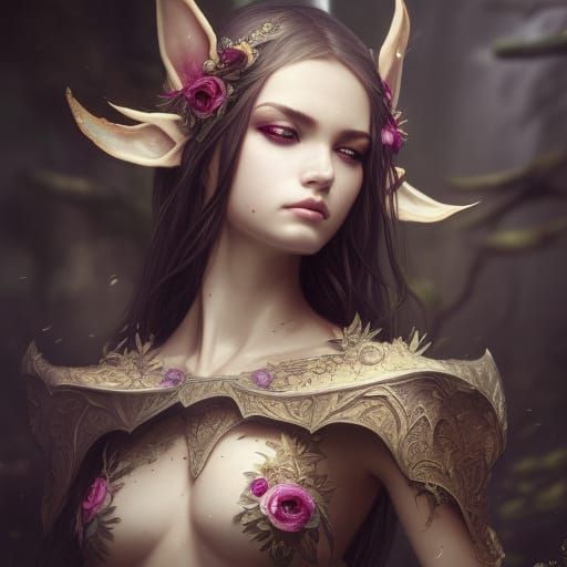 Beautiful Elf in Flower Armor, Hyper-Detailed Illustration
