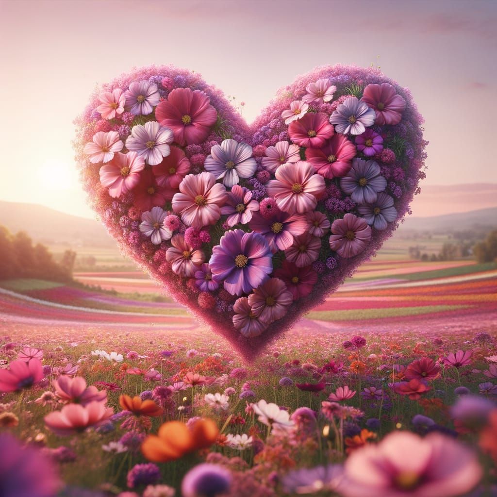 Floral Heart Over a Flower Field