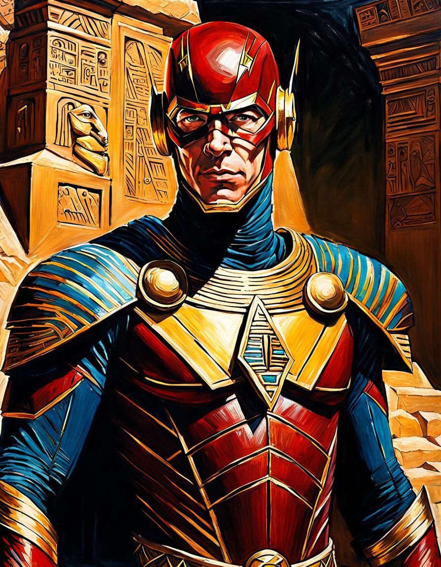 The Flash as Egyptian Pharaoh, Oil Painting
