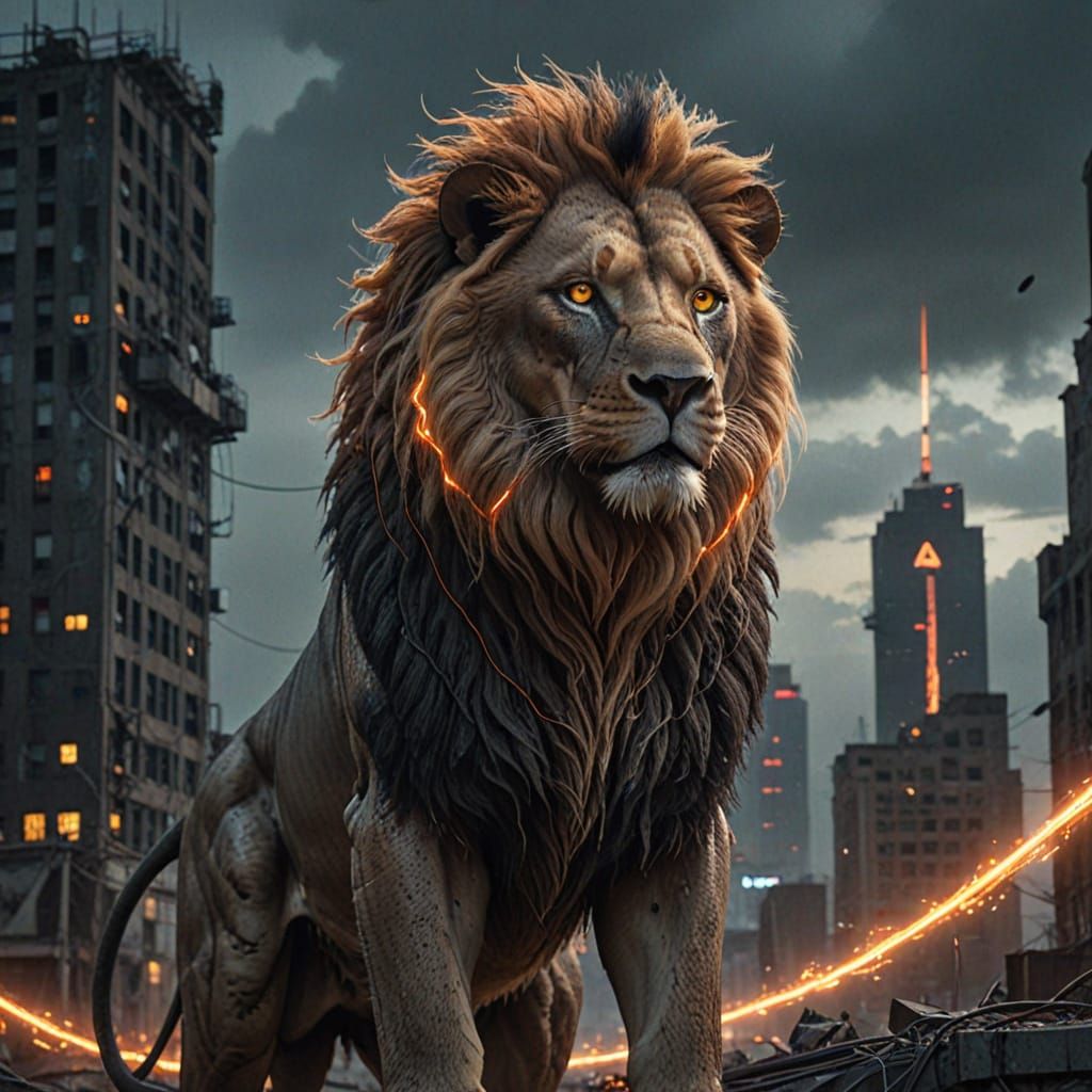 Cybernetic Lion King of the Ruined City