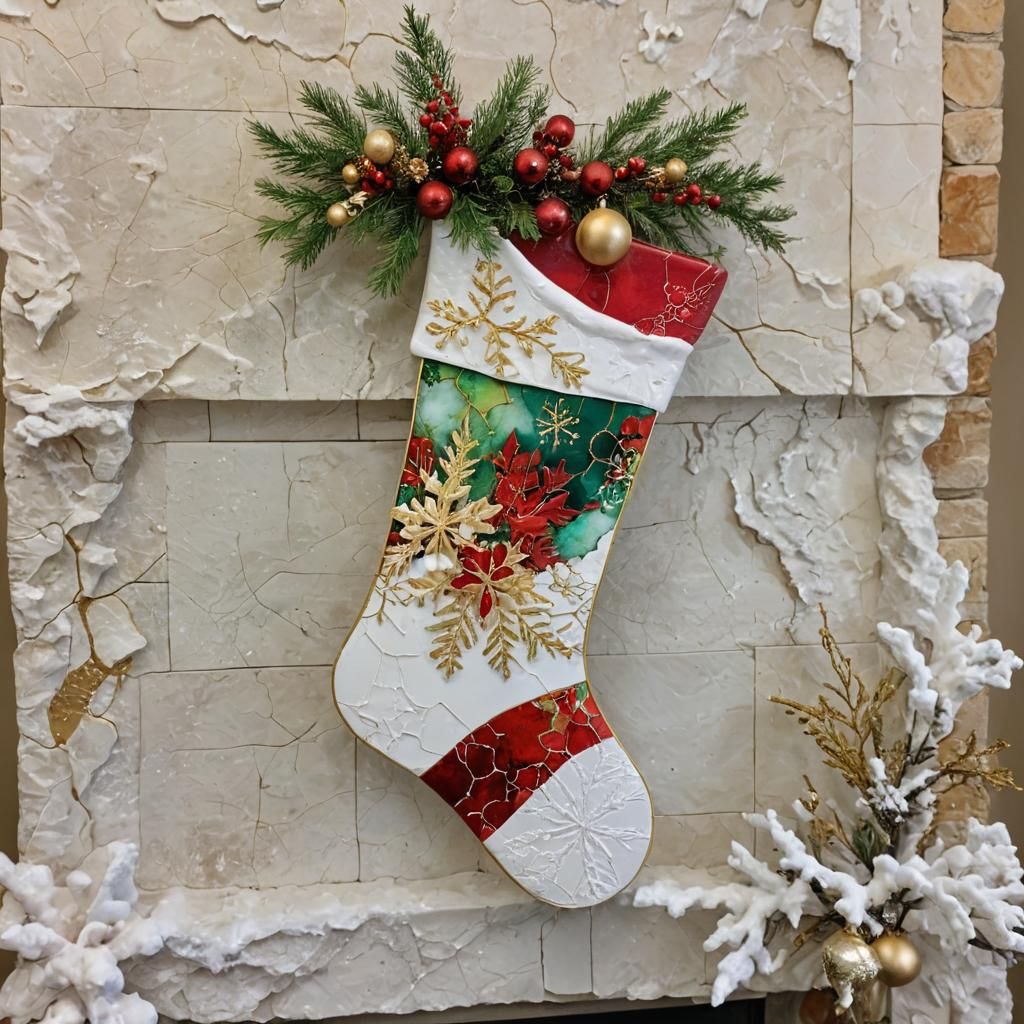 Detailed Christmas Stocking with Alcohol Ink and Gold