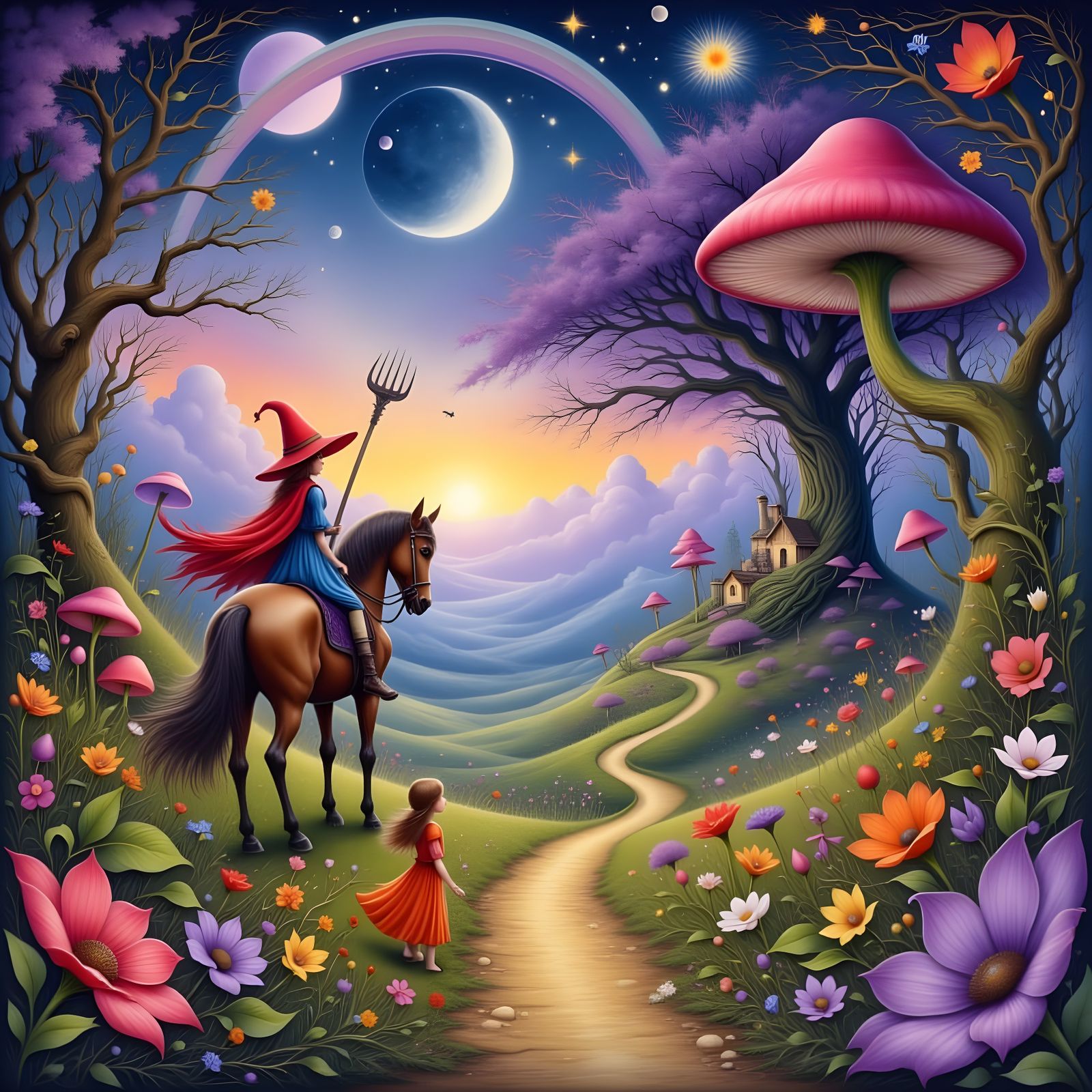 Fairy Tale Adventure: Girl Rides Horse Through Magical Garde...