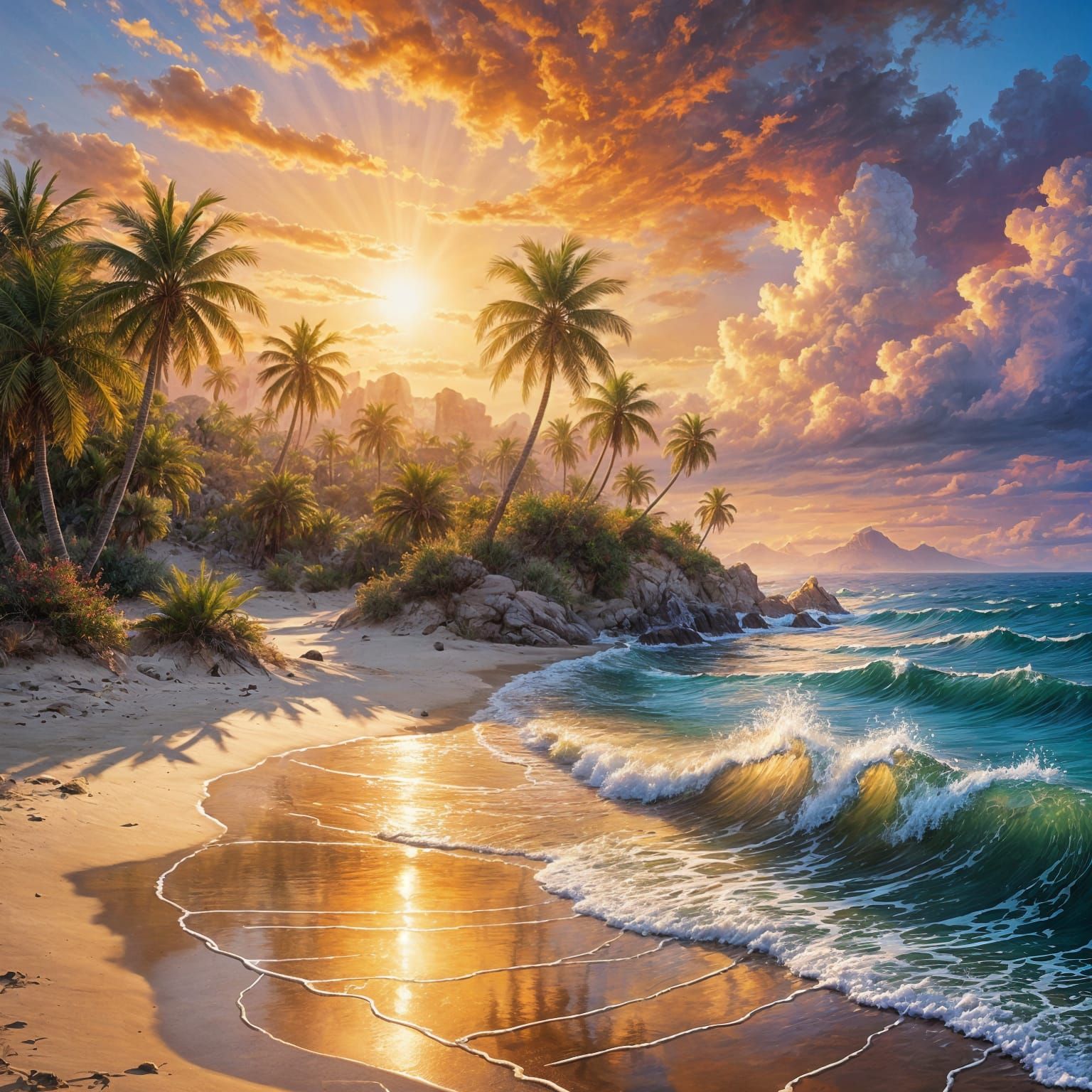 Ethereal Island Oasis in Impressionist Hues