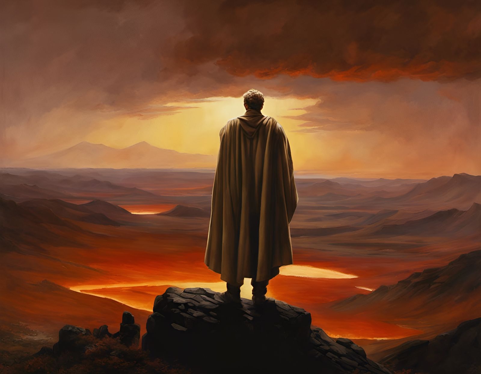 Obi-Wan Kenobi Contemplating Lava, Romanticism Style