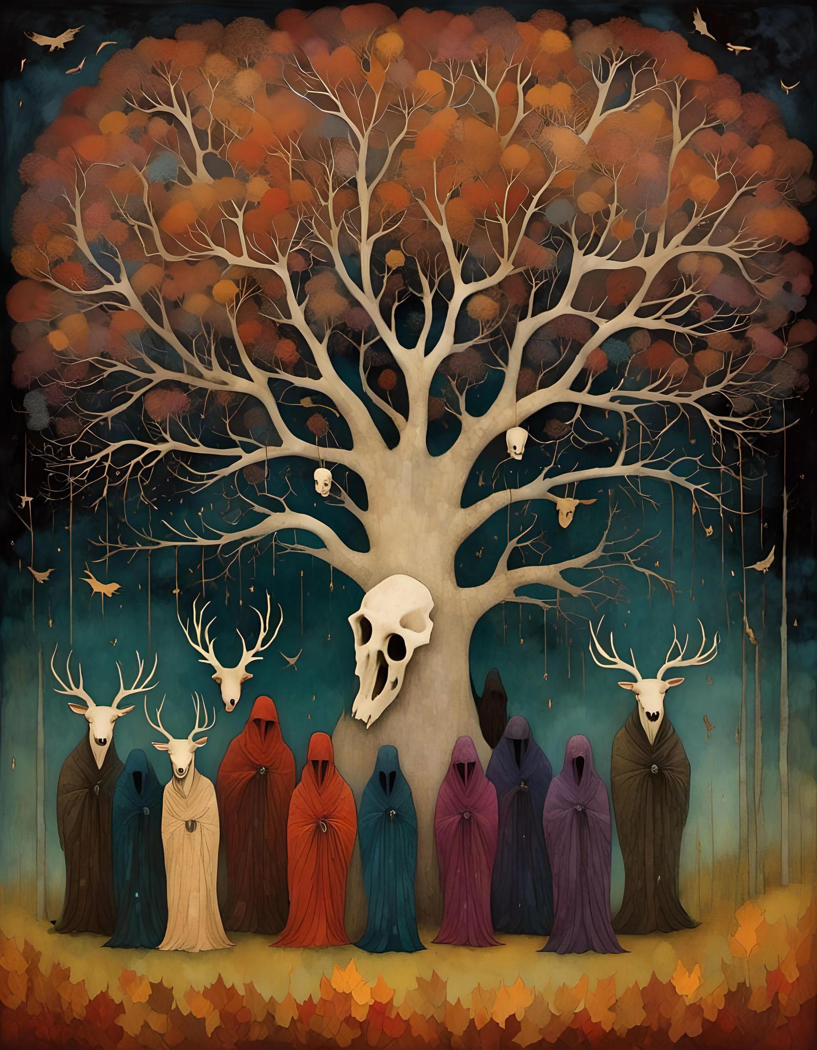 Sinister Druids Reaching for Stars in Gothic Style