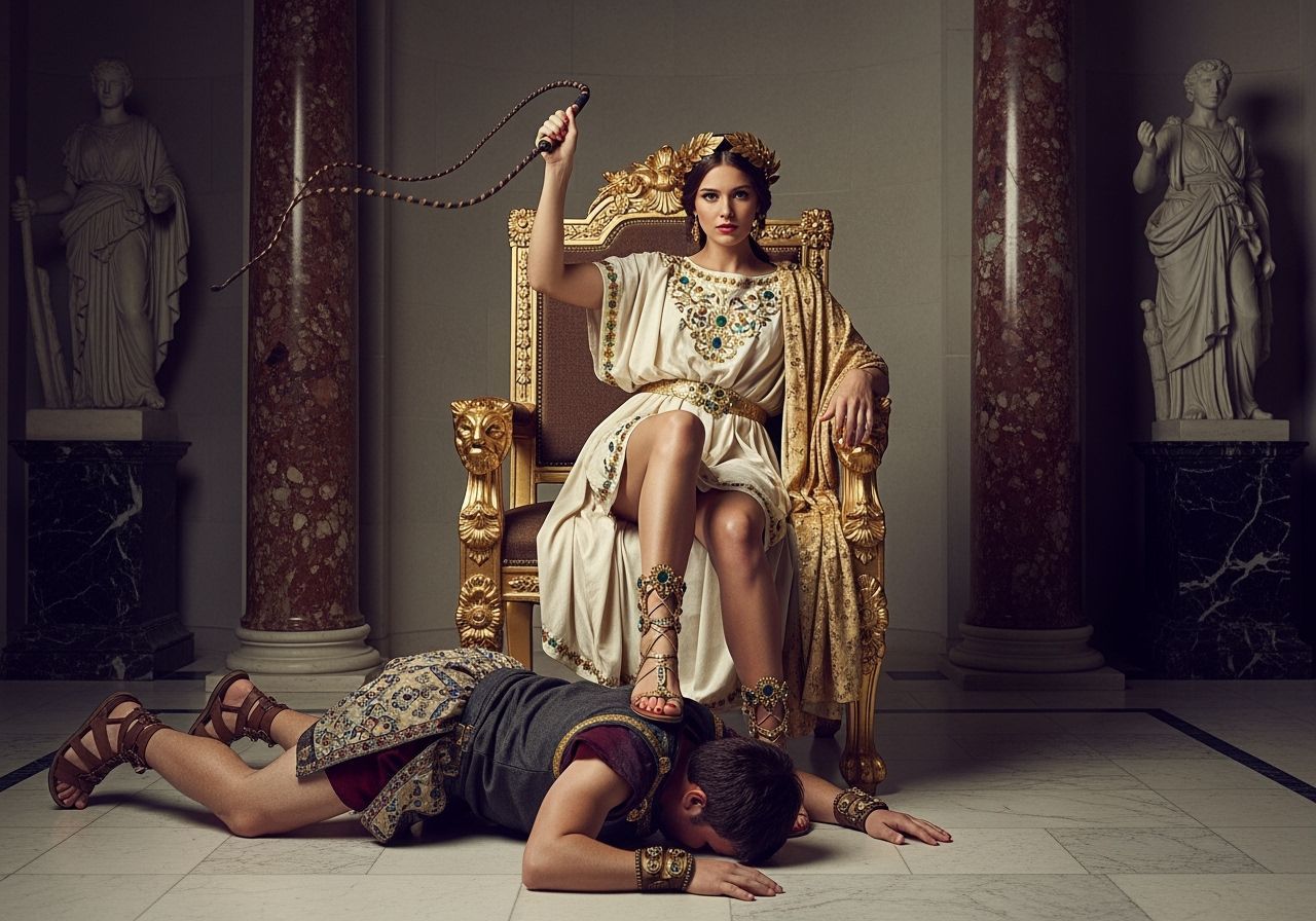 Roman Empress on Golden Throne Trampling Servant