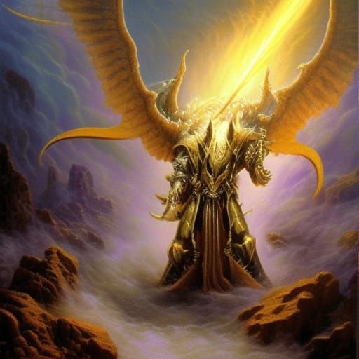Tyrael Charges Demons in Ethereal Fantasy Style