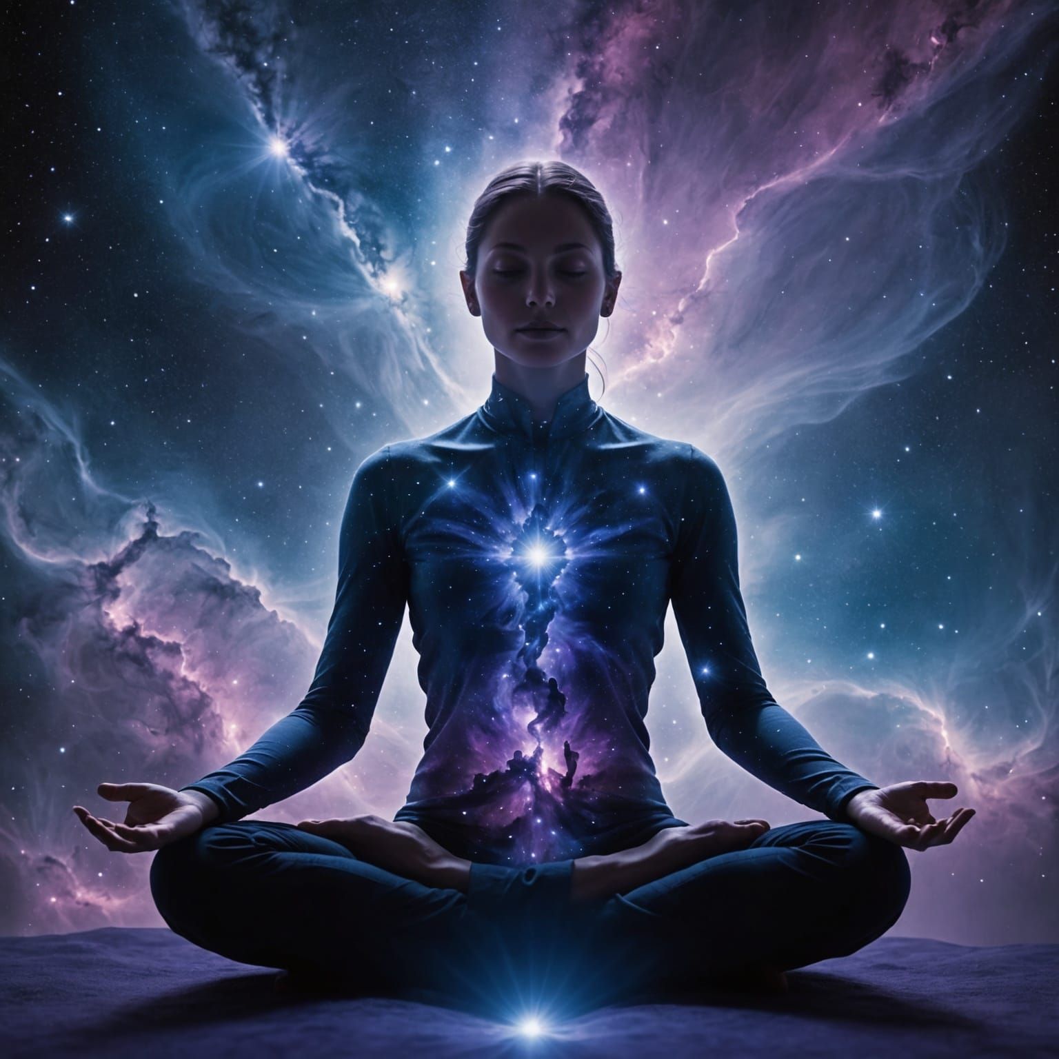 Meditative Figure Merging With a Galaxy