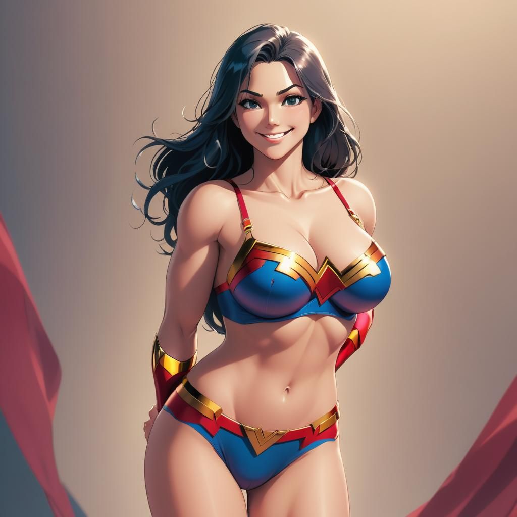 Superwoman Anime-Style Cel-Shaded Digital Art