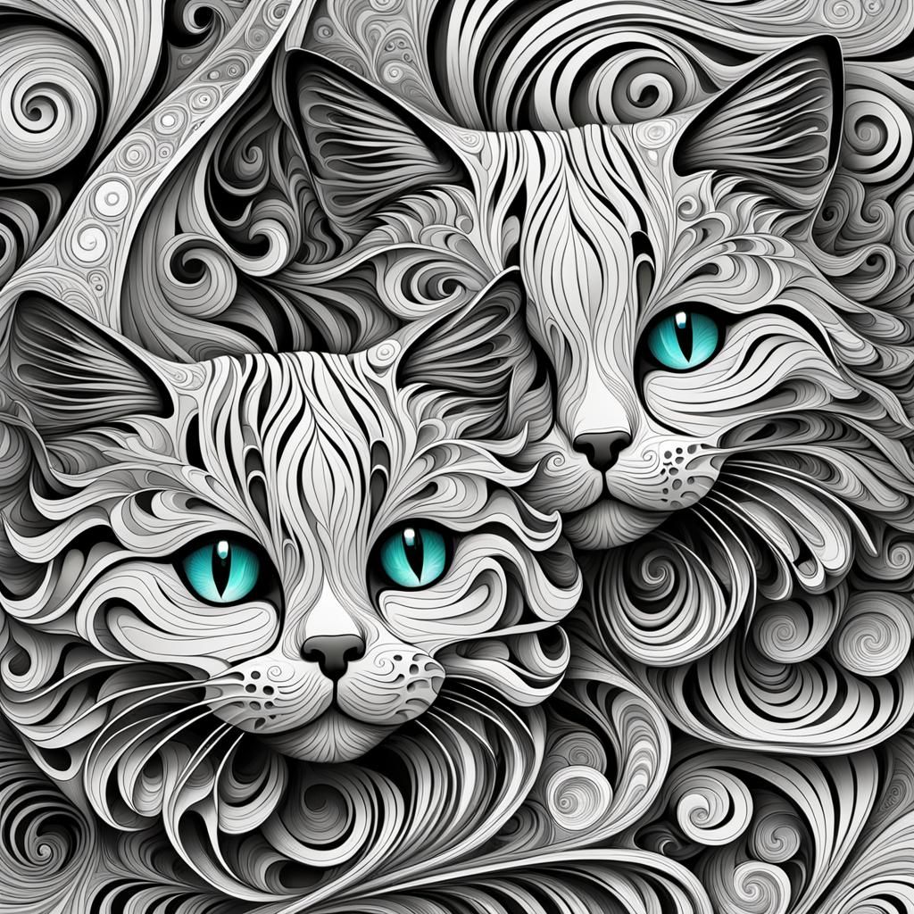 Abstract Fractal Cats with Curly Fur