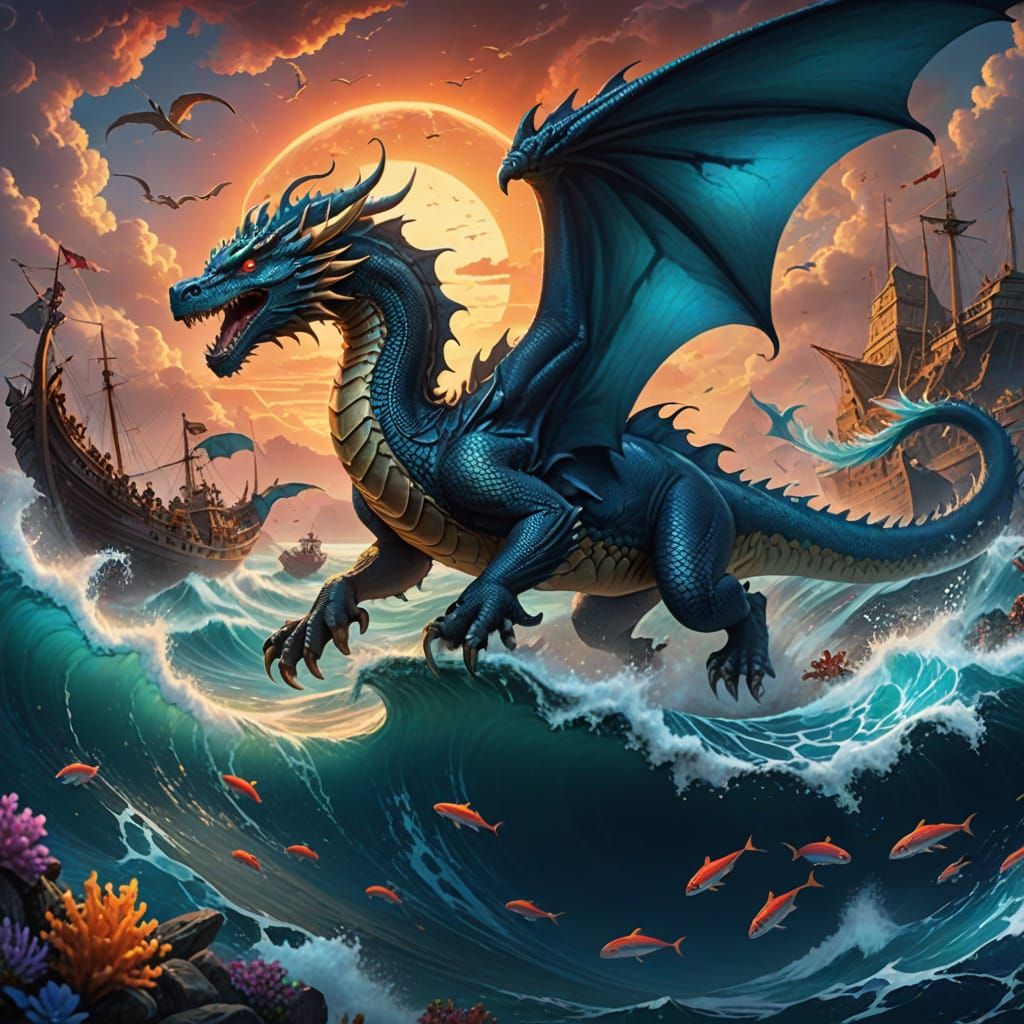 Majestic Blue Dragon Rules the Oceanic Realm