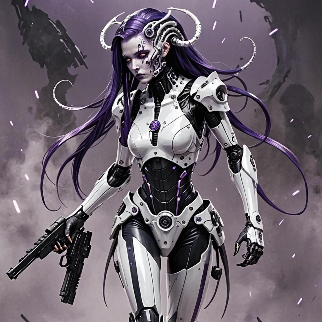 Cybernetic Techno Witch in Dystopian Graffiti Art Style