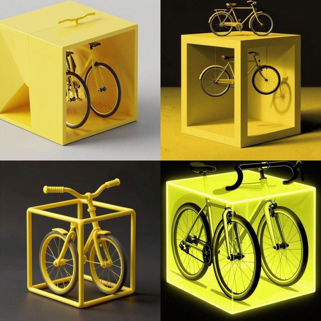 Abstract Yellow Cube with Bicycle Parts