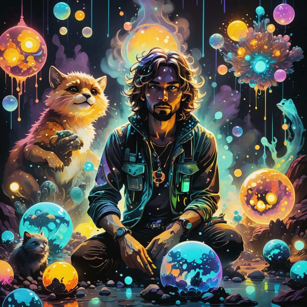 Psychedelic Neon Ink Splatter Art: Bioluminescent Creatures