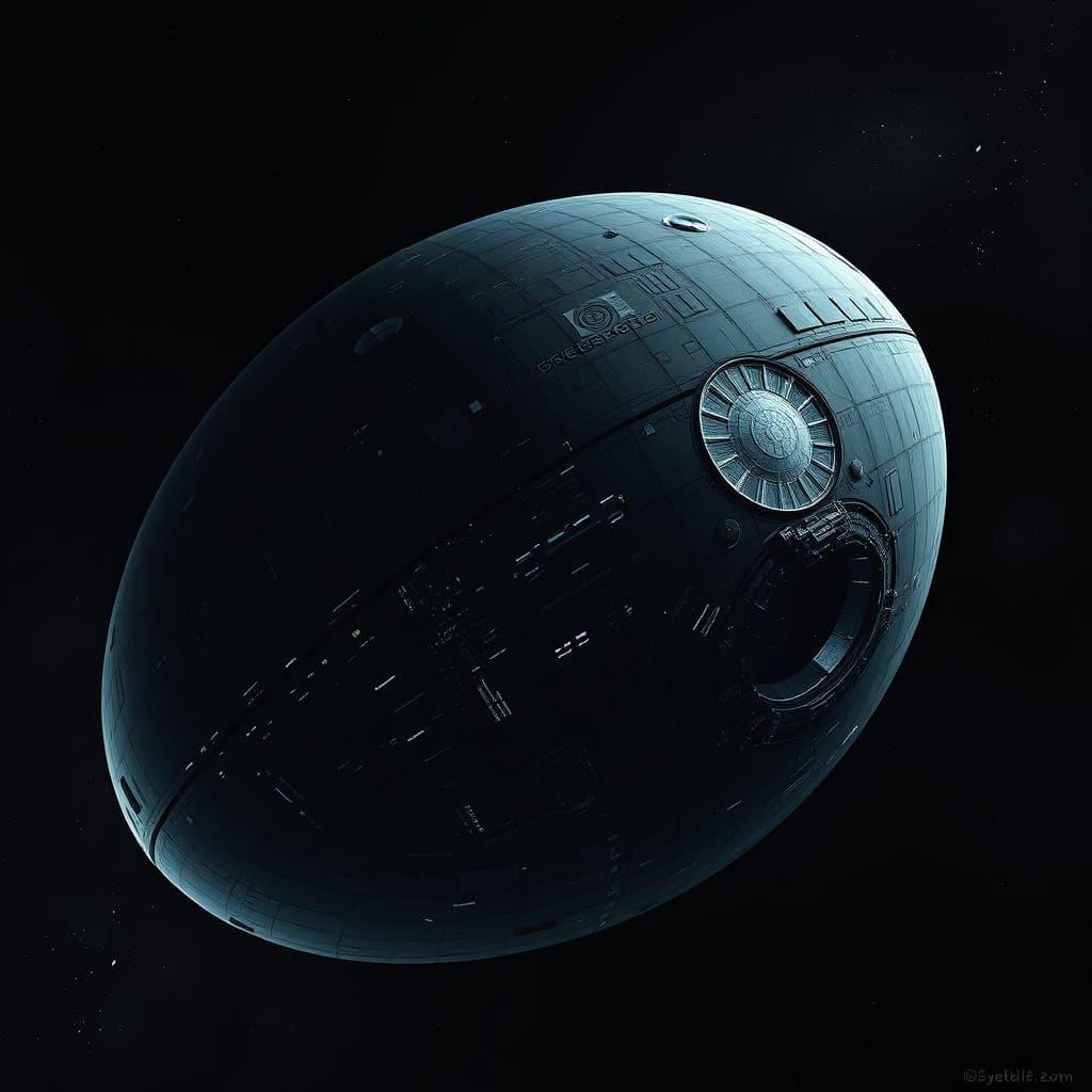 Ominous Death Star Space Station in Industrial Futurism Styl...
