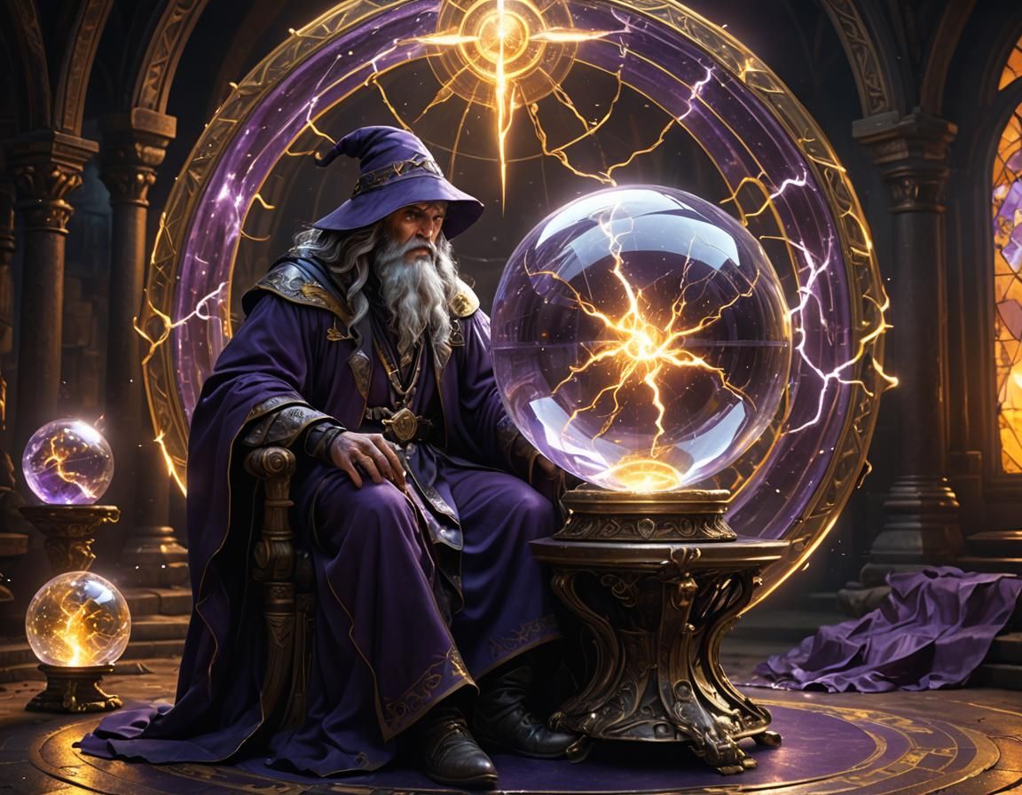Wizard and Crystal Ball in Dark Fantasy Style