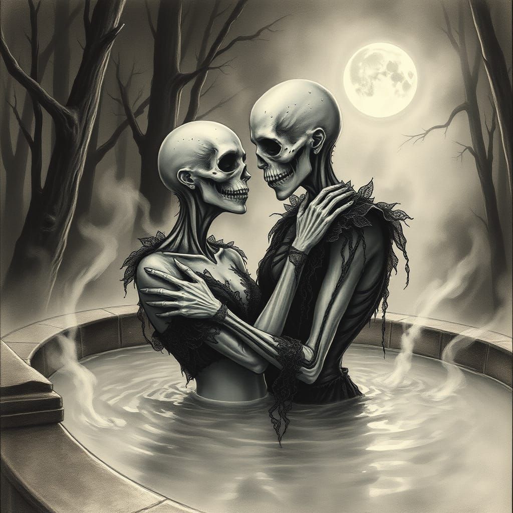 Macabre Ghouls Bask in Mystical Hot Tub Scene