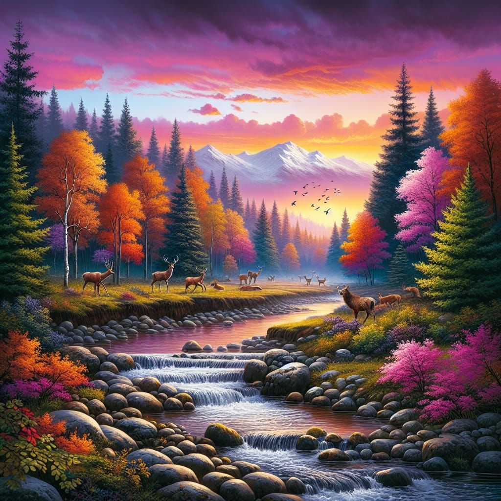 Untouched Autumn Nature Scene with Wildlife at Sunset