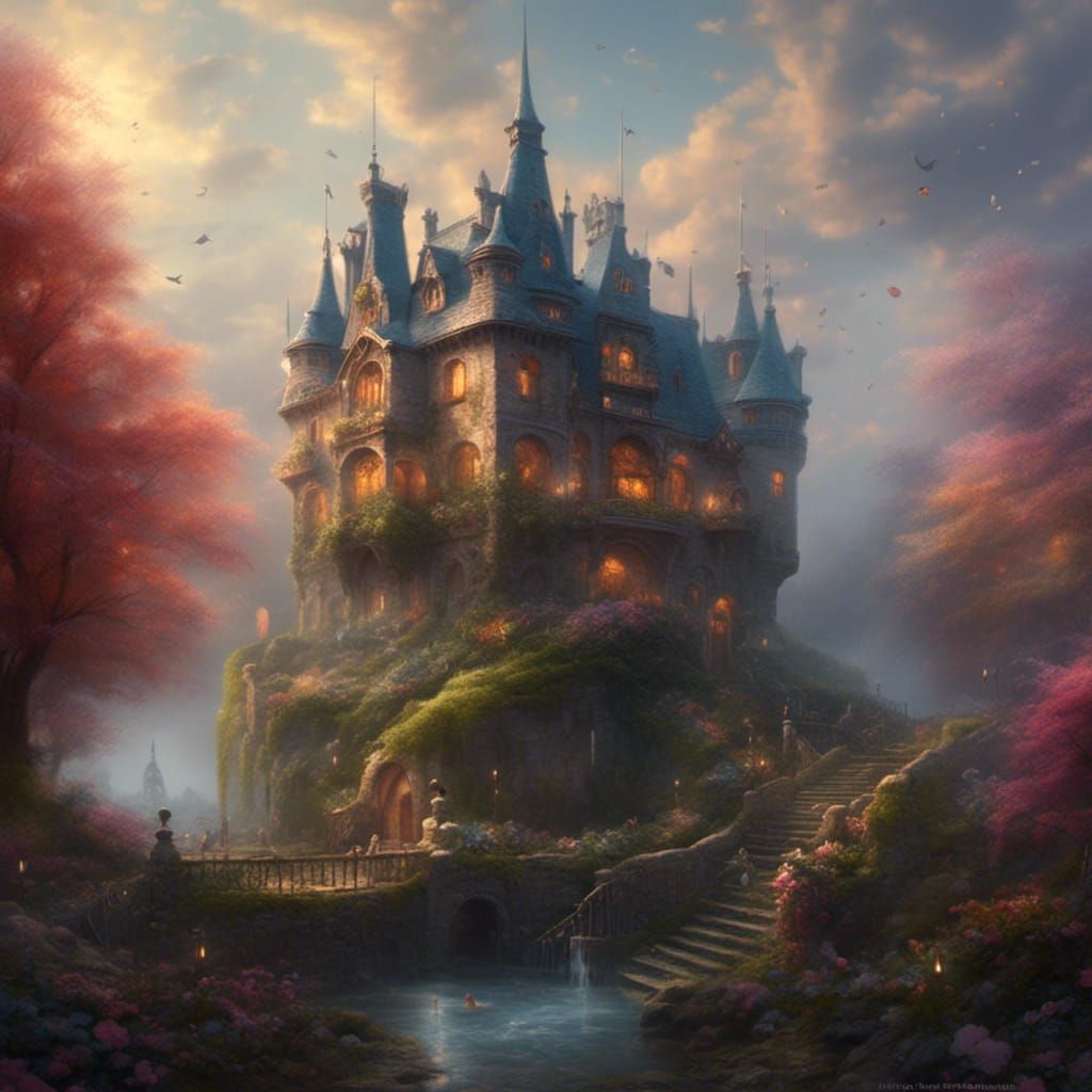 Cartoon Ghost in Castle, Ethereal Fantasy Art