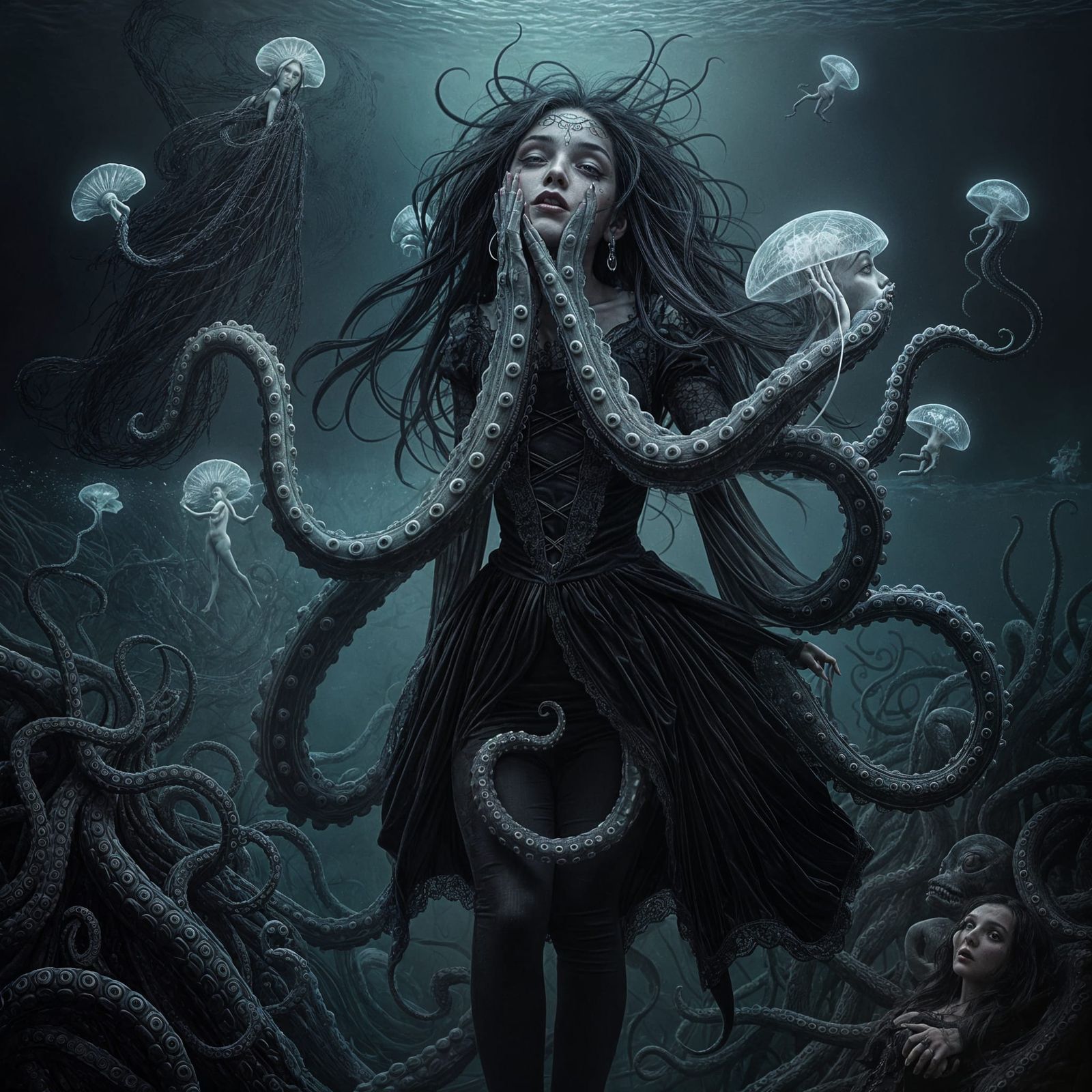 Victorian Gothic Mermaid Rises from the Ocean Depths