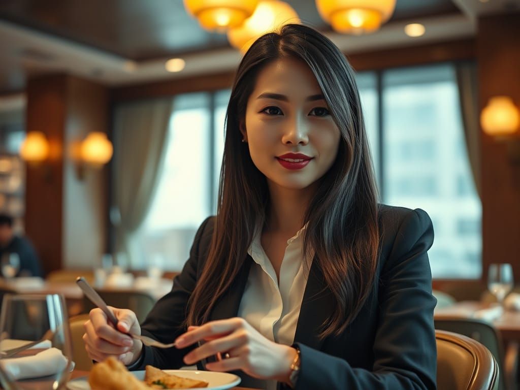 Confident CFO Having Lunch: Cinematic Film Aesthetic