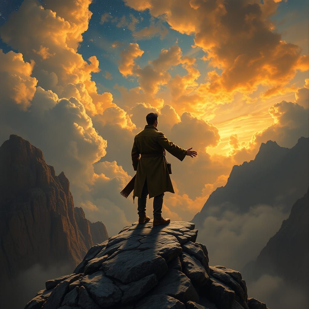 Dramatic Mountainscape with Figure in Romantic Style