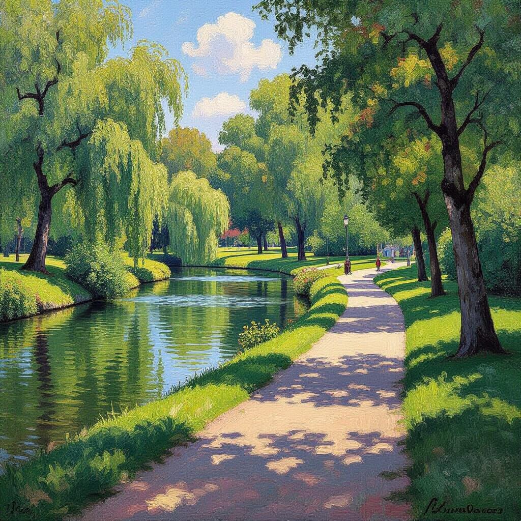 Impressionist Park Landscape with Greenery and Paths