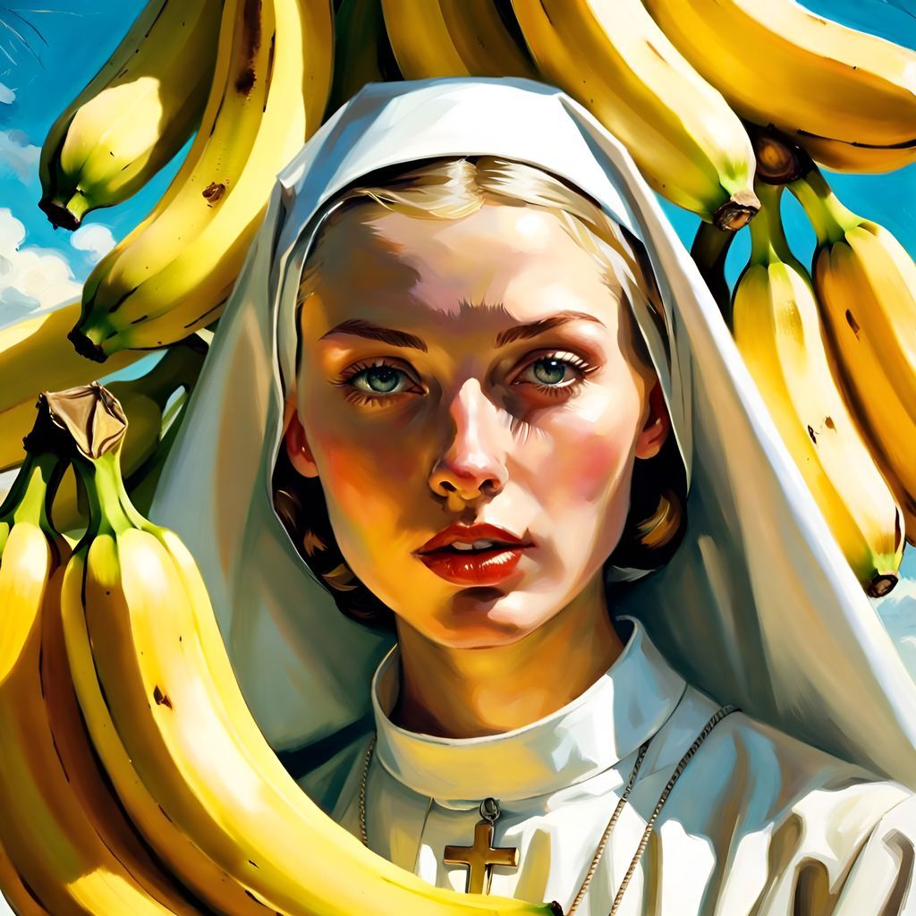 Nun Surrounded by Bananas: Pin-Up Style Portrait