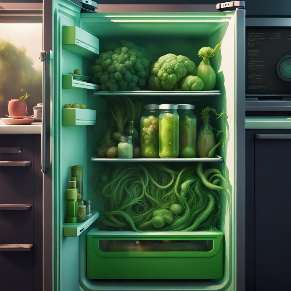 Weird Green Hair Growing in a Fridge