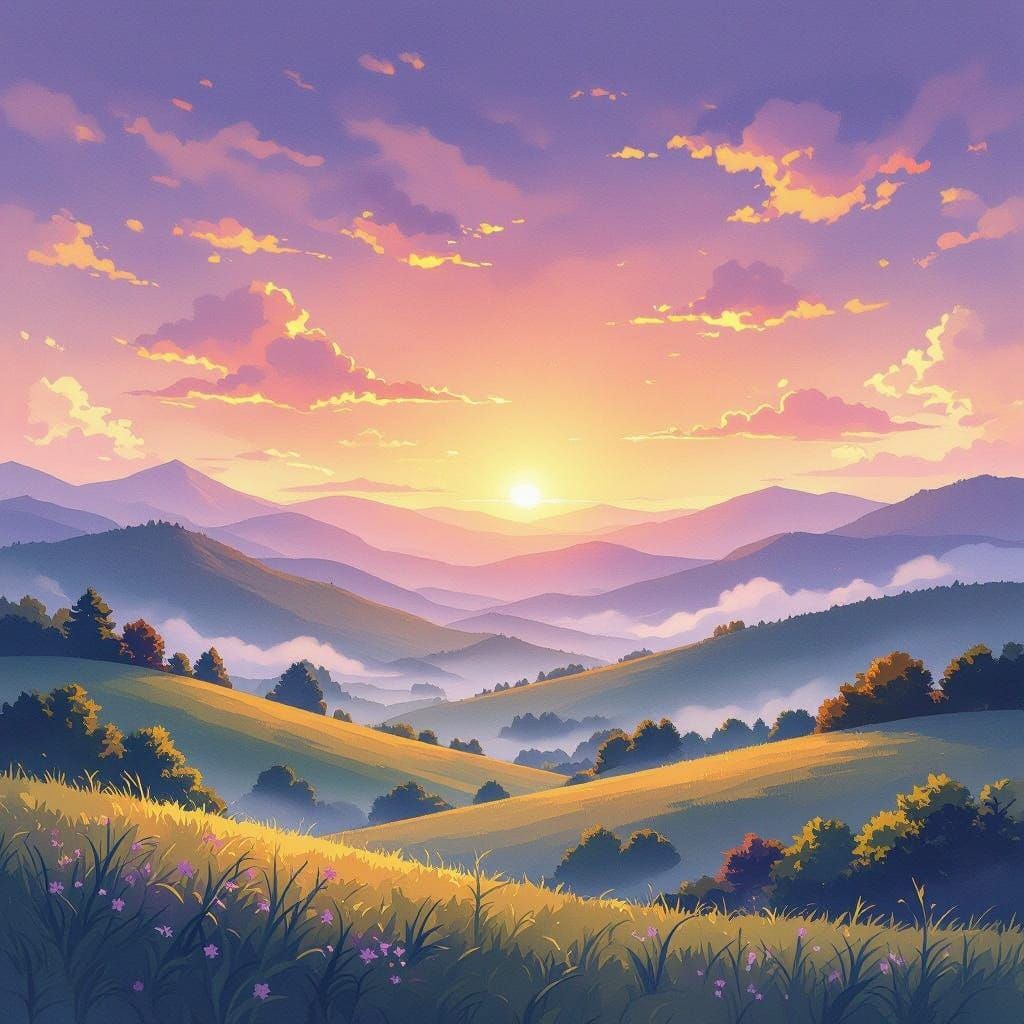 Whimsical Anime Sunset in Pastel Hues