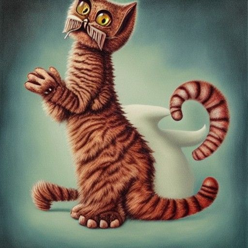 Fluffy Cat with T-Rex Arms: Surreal Digital Portrait