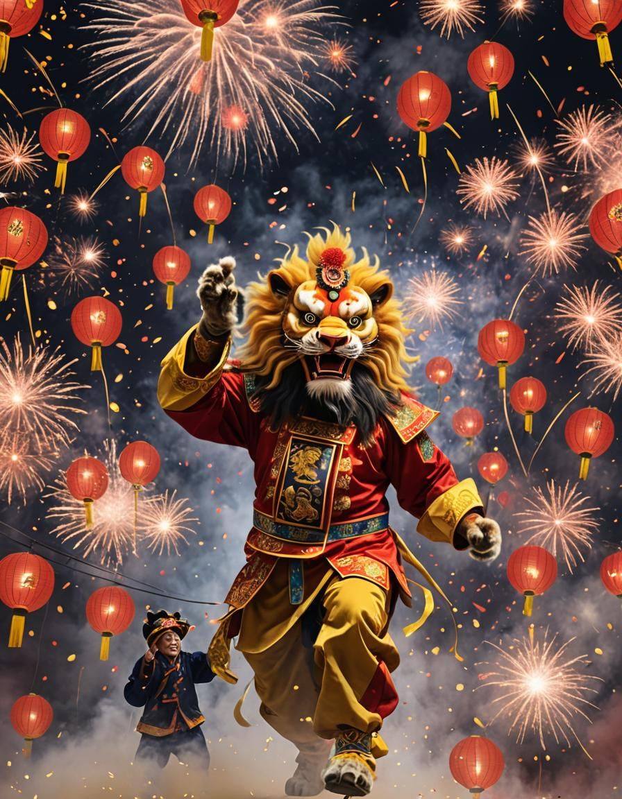 Chinese Lion Dance at Full Moon Festival