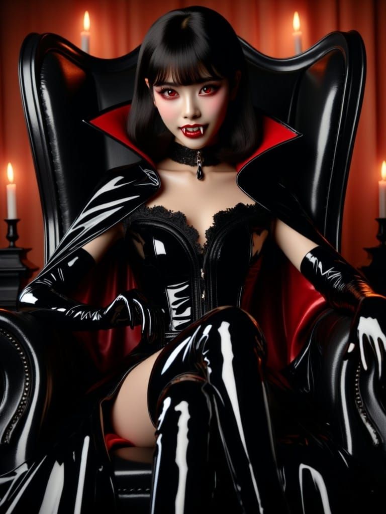 Japanese Vampire Queen Commands Dark Elegance in Gothic Atti...