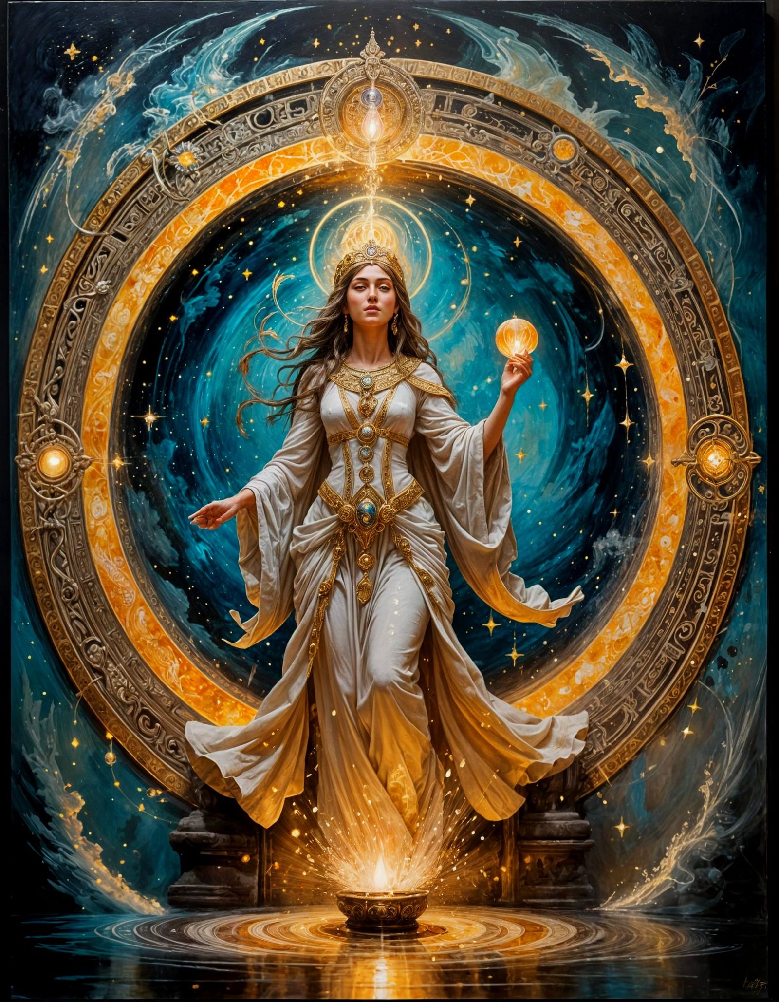 Ethereal Priestess Rises Through Celestial Portal in Vibrant...