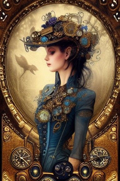 Steampunk Alice Portrait with Gears and Sapphires