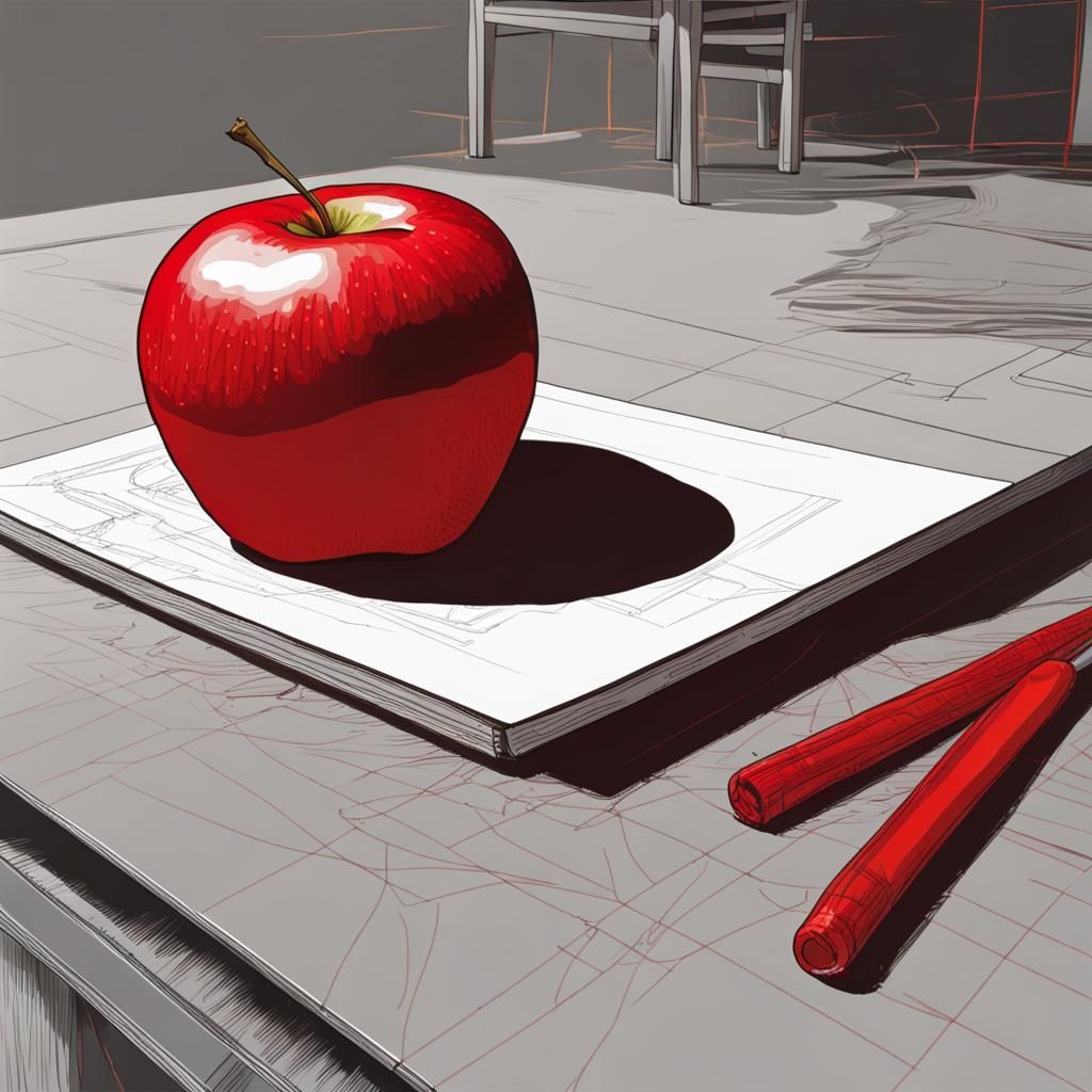 Red Apple Still Life in Digital Art Style