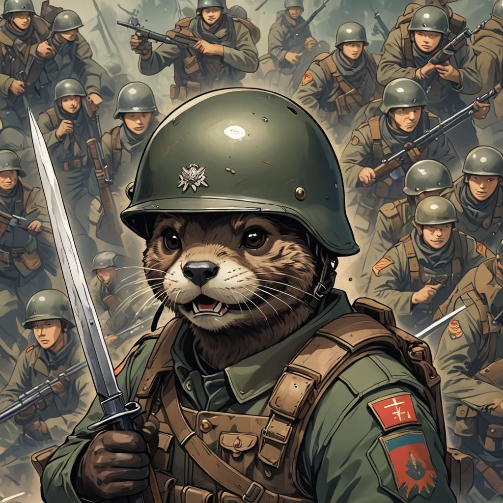 Otter Soldier in War: Cel-Shaded Anime Art