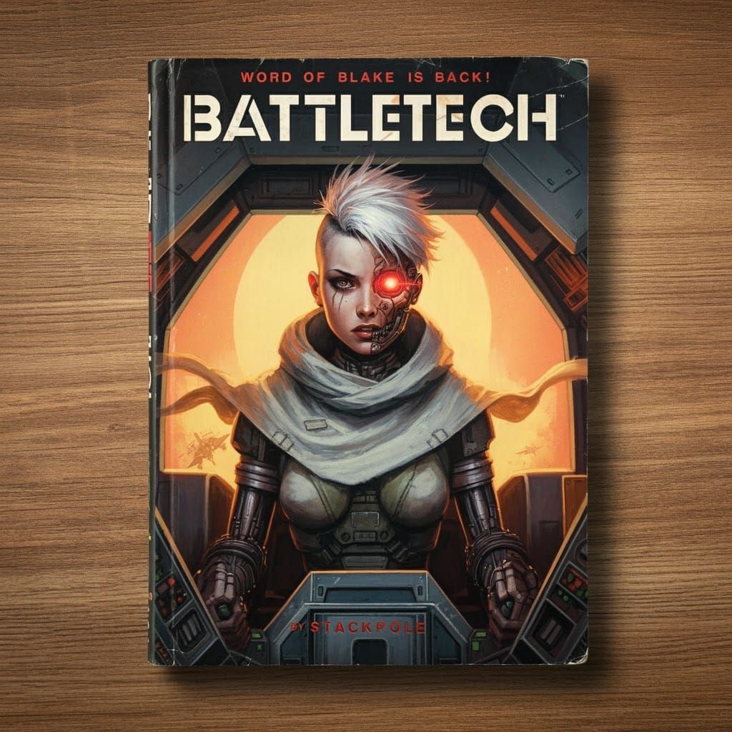 Retro Sci-Fi Novel Cover with Punk Cybernetic Heroine