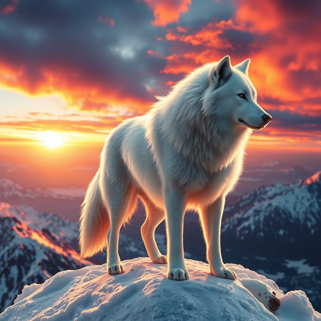 Epic Hyperrealistic Wolf in Snowy Mountain Landscape