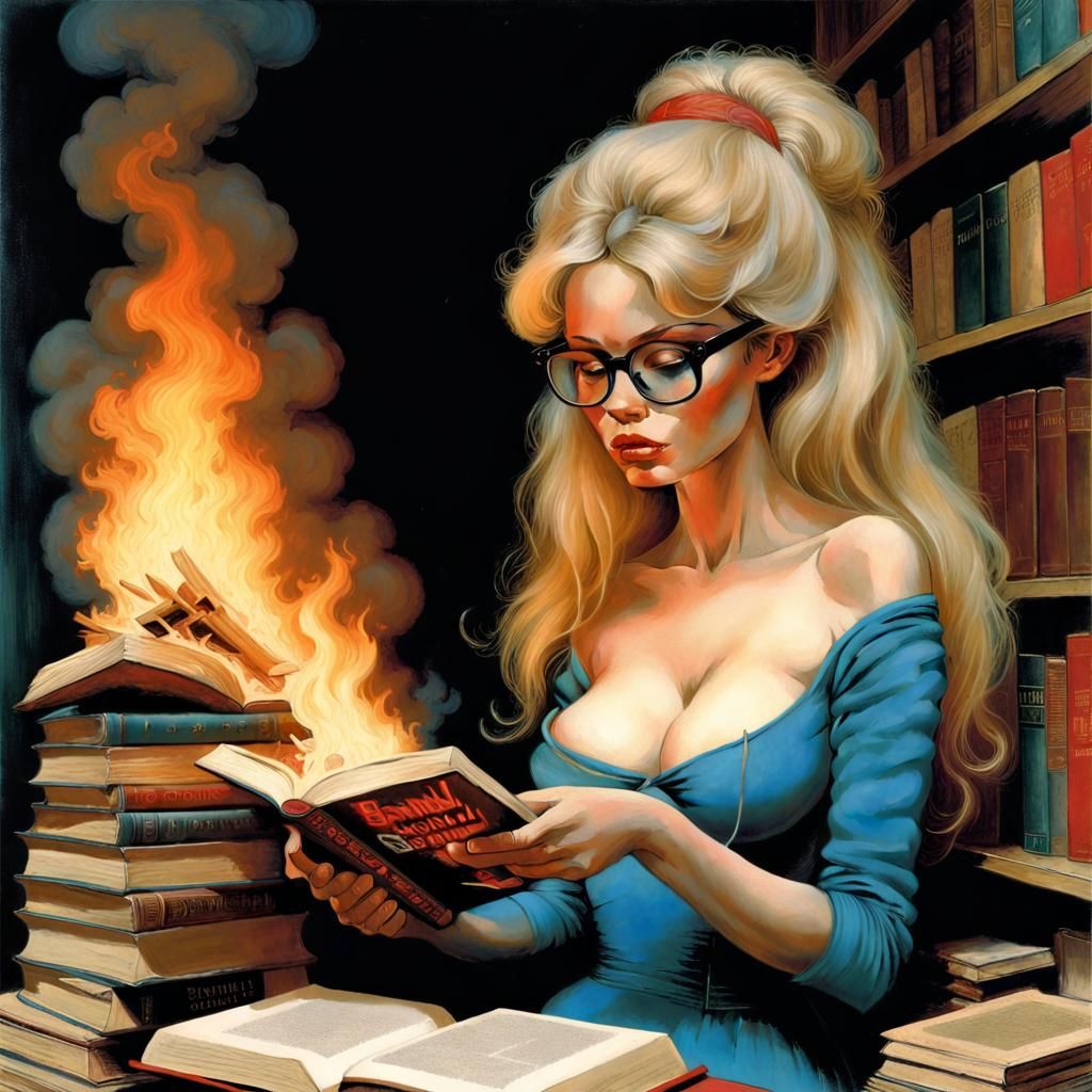 Bardot and Boop Burn Books, a Surreal Scene