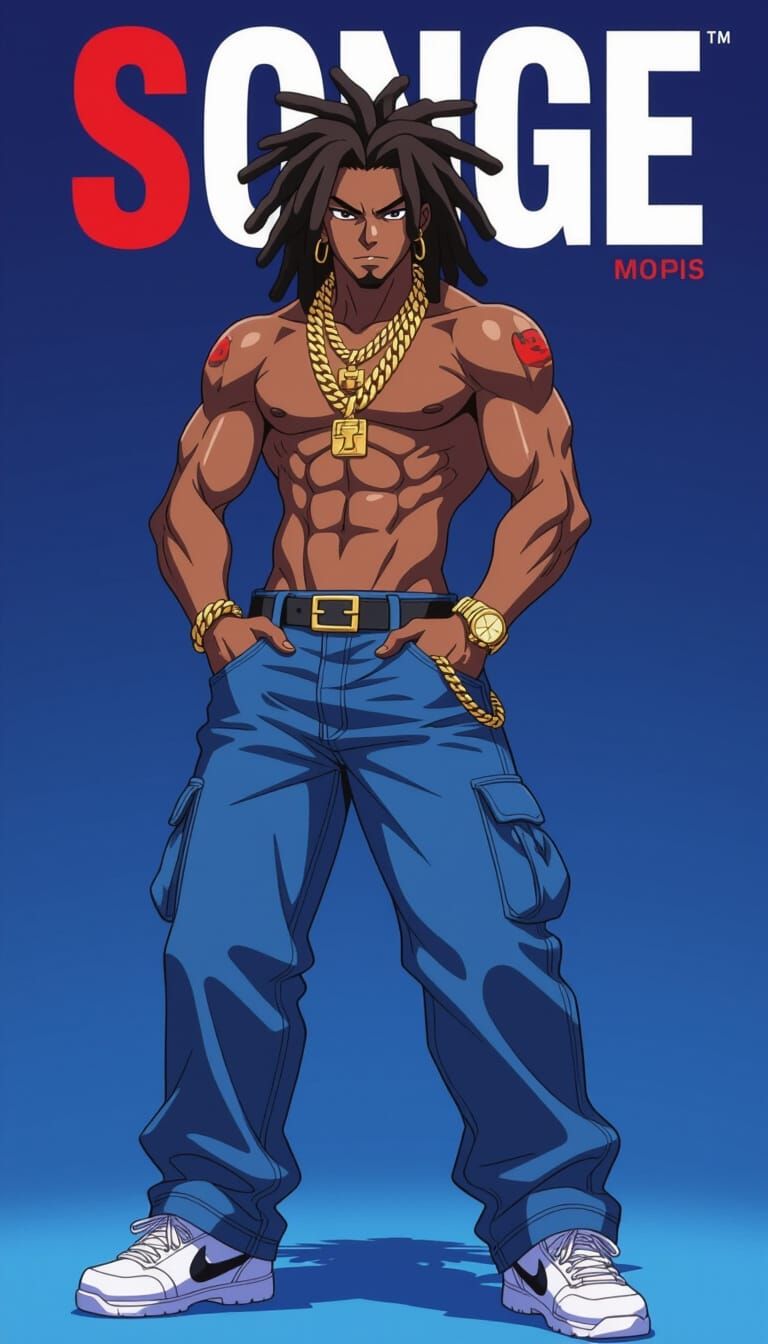 3D Anime Man with Dreadlocks in Trapstar Attire
