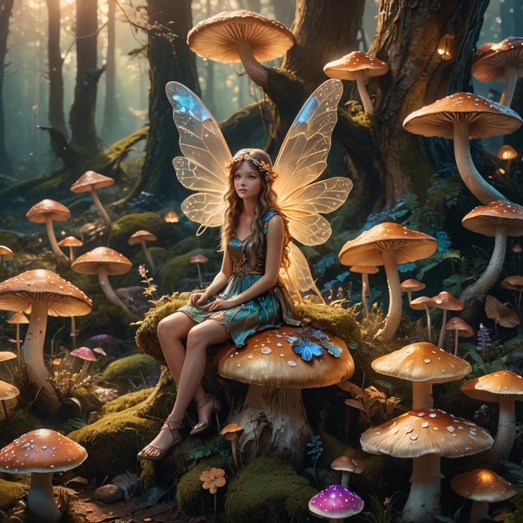 Mushroom Fairy in Fantasy Landscape, Matte Painting