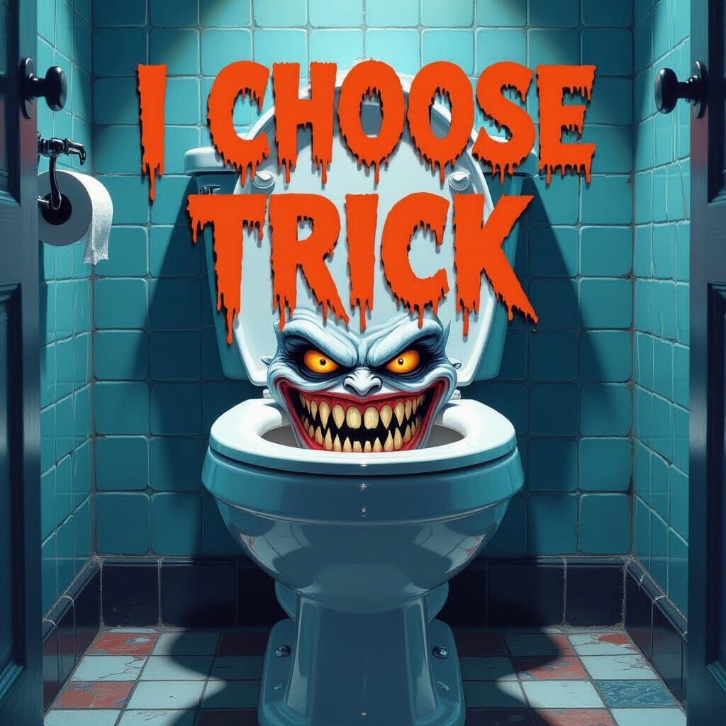 Eerie Toilet With Fangs and Eyes in Watercolor Horror Style