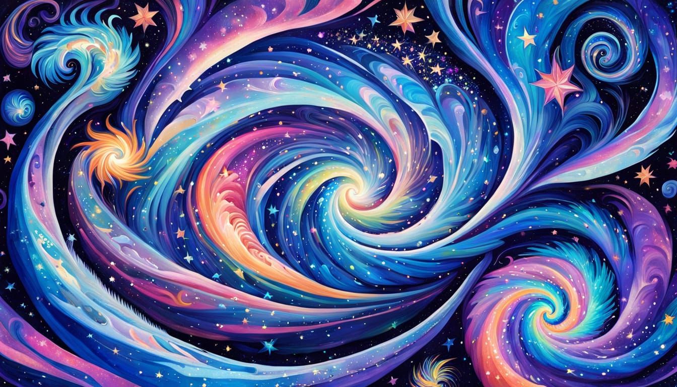 Iridescent Star Swirls in Ultra Blue Space