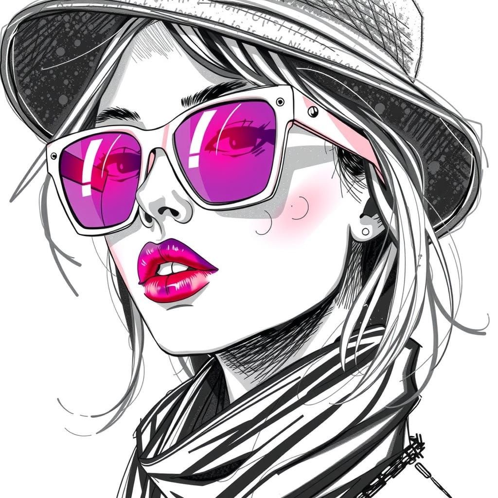Fashion Illustration: Woman in Pink Sunglasses