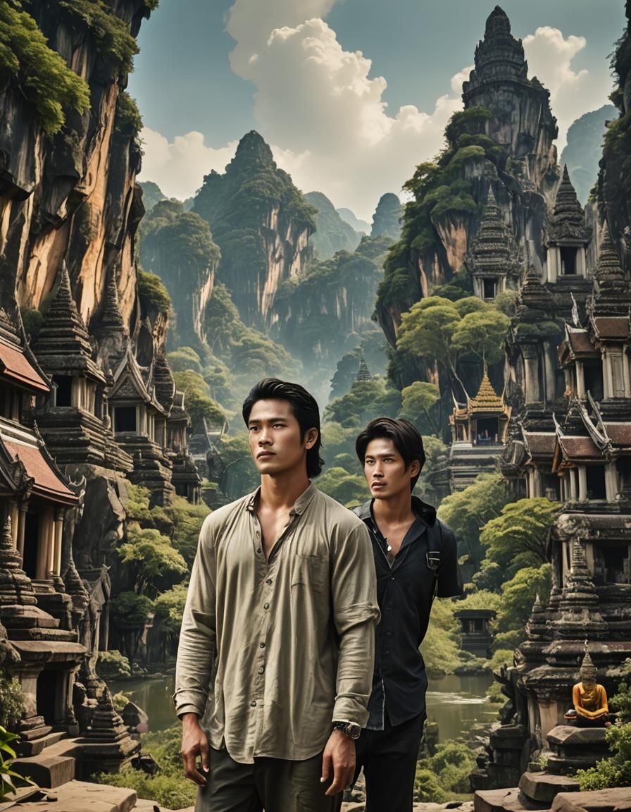 Realistic Matte Painting of Two Men in Thailand