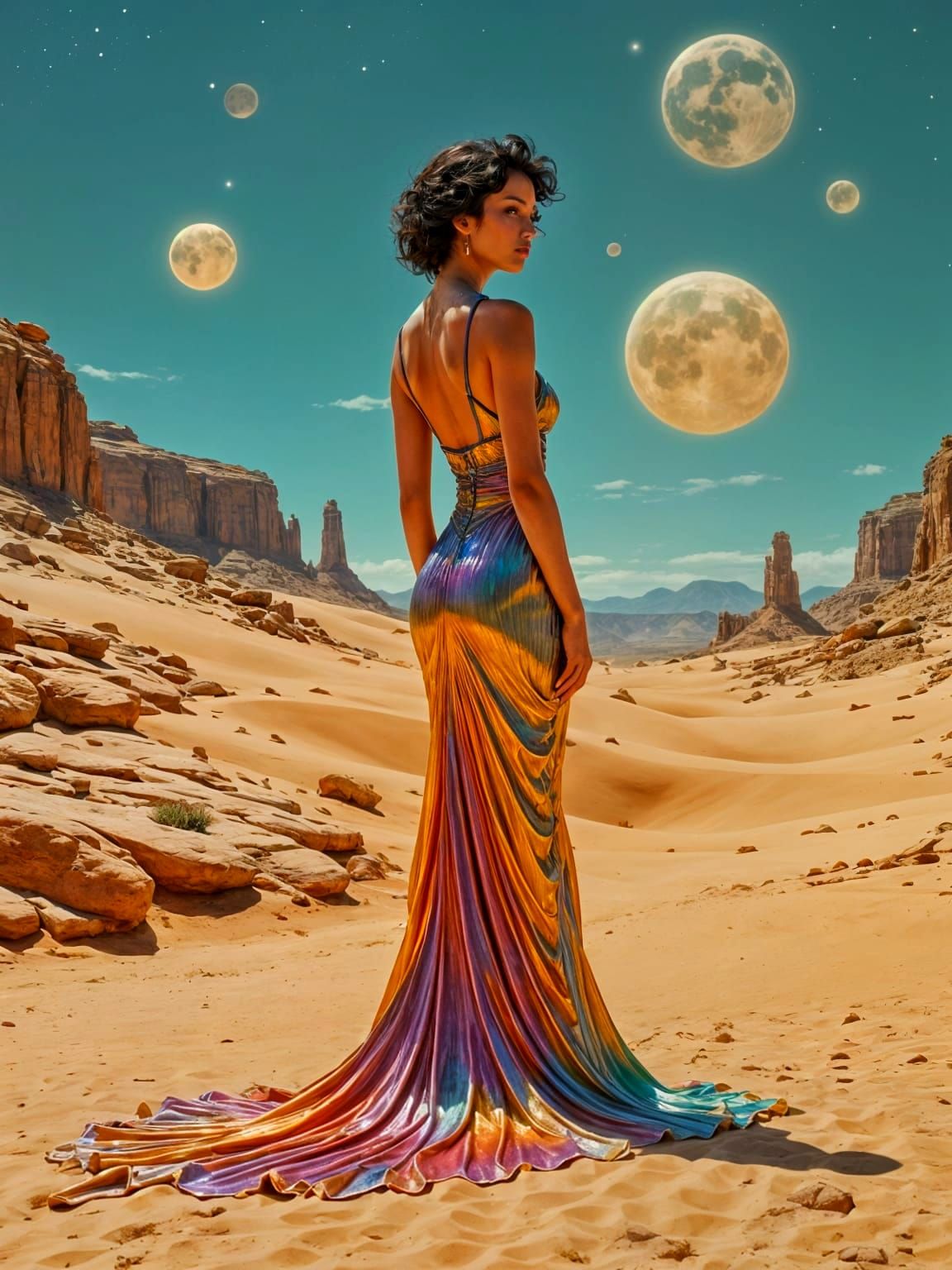 Art Nouveau Queen on Alien Mesa with Twin Moons