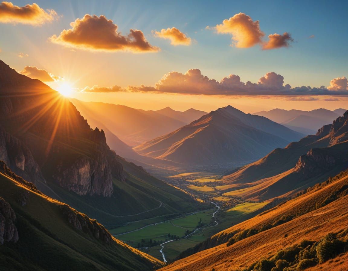 Surreal Valley Landscape at Sunset
