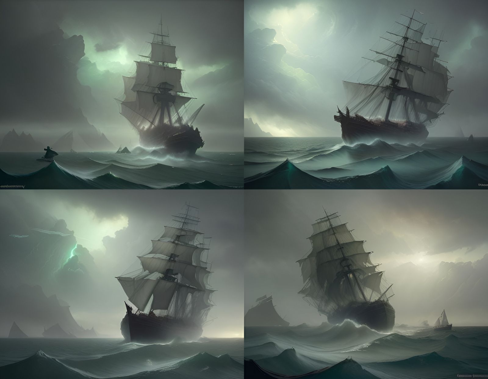 Ghost Ship Sailing Through Luminous Clouds