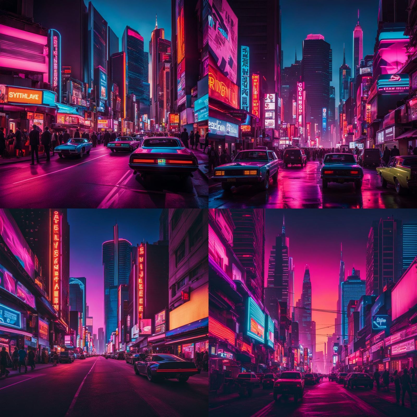 Neon Cityscape at Dusk in Synthwave Style